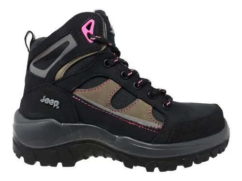 Botas Jeep Mujer Negras Rosas 18052 Trabajo Casquillo