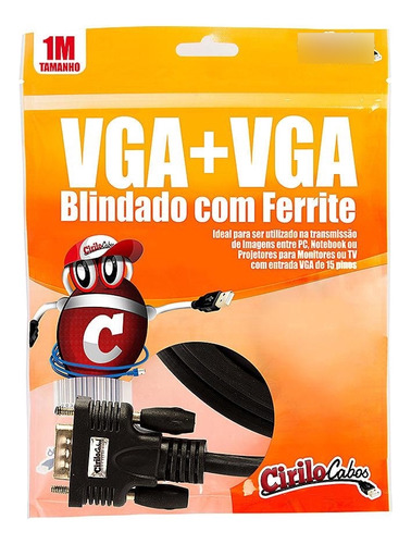 Cabo Vga Blindado Com Ferrite, 1 Metro - Cirilo Cabos