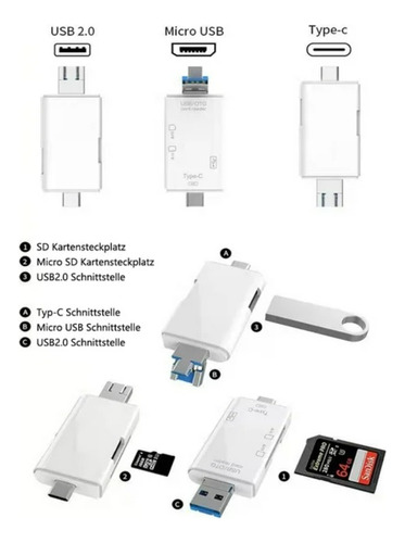 Adaptador Lector Tarjetas Usb Tipo-c Sd Tf Otg Pc