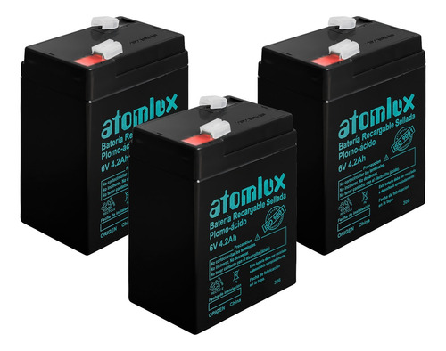 Bateria Atomlux Pack X 3 Gel 6v 4,2ah Recargable Luz Ups 