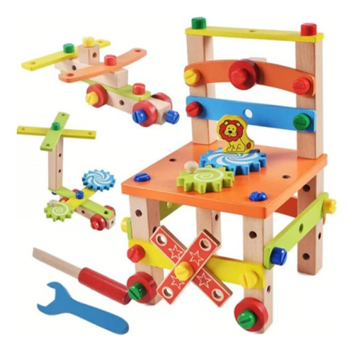 Silla Montessori De Madera Con Tuercas Educativas