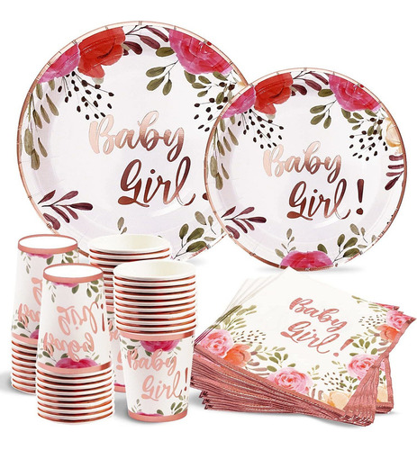 Kederwa Baby Shower Platos Servilletas Y Tazas, Oro Rosa