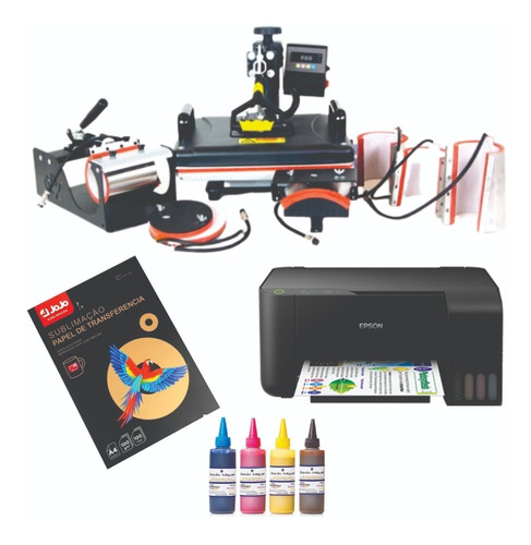 Kit Completo Para Sublimação Máquina Prensa 8 Em 1, Impressora, Tinta Sublimática, Papel Sublimático, Vídeos, Suporte