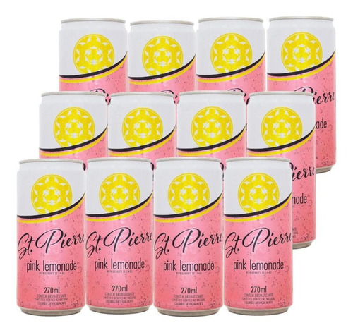 Kit 12 Agua Tônica St Pierre Pink Lemonade Lata 270ml