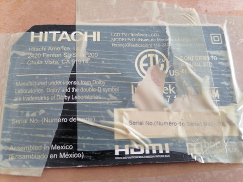 Televisión Hitachi Modelo Le48m4s9 Para Piezas 