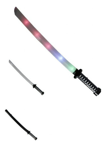 Kit 2 Espadas Ninja Samurai Som E Luz Sensor De Movimento