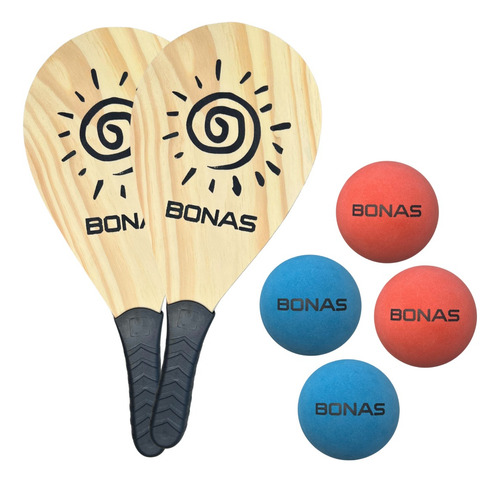 Kit Jogo Frescobol Tênis De Praia 2 Raquetes E 4 Bolas N3 