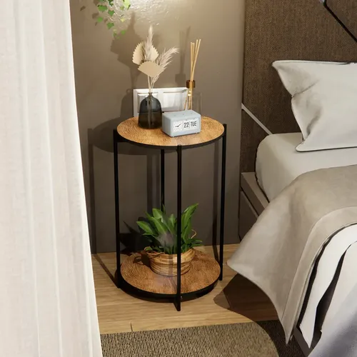 Mesa De Cabeceira Para Quarto Redonda Bide Para Quarto Criado  Mudo Apoio Cama Cor Freijó Fosco