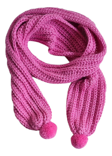 Bufanda Niña Tejida Crochet Pompones Rosa Chicle Crochet Niña