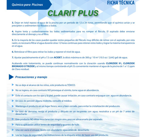 Spin Clarit Plus Para Alberca 1 Litro Blanco