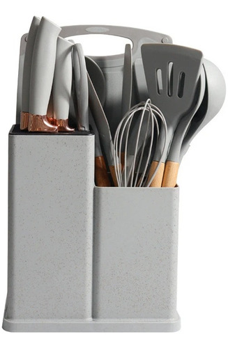 Set De 18 Utensilios Juego De Cocina Silicona Gris