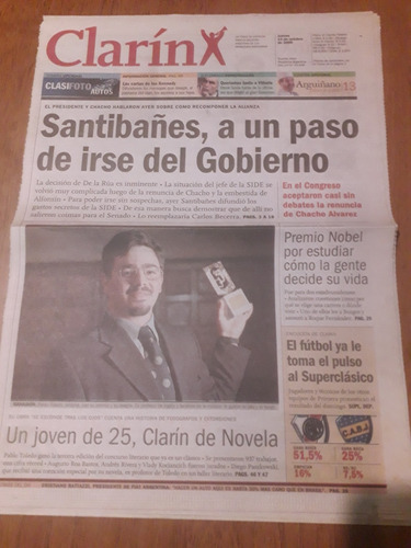 Diario Clarín 12 10 2000 Santibañes Pablo Toledo Nobel Side 