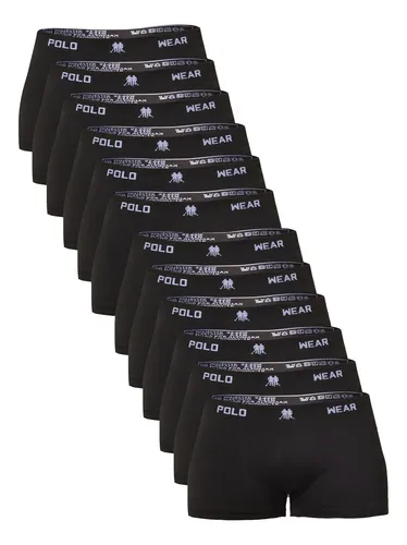 Kit 12 Cuecas Boxer Polo Wear Masculino Microfibra Liso Preto Liso G