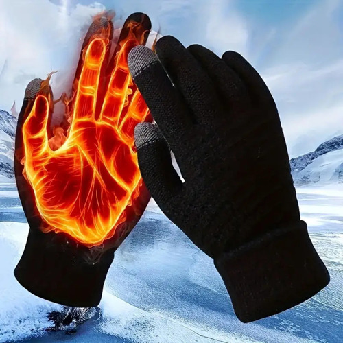 Guantes De Lana Térmicos Touch Invierno Frio Táctil Unisex Negro Lana