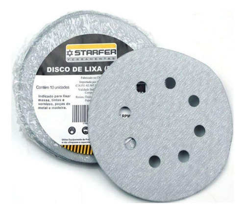 Kit 10 Un Disco De Lixa Velcro Branco 125mm Grão 600 Starfer