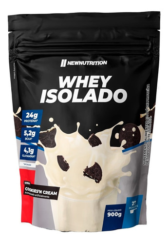 Iso Whey Protein Isolado 900g Newnutrition Sabor Cookies & Cream Proteína Isolate WPI com BCAA Glutamina Baixo Carbo e Gordura 90% de Proteína