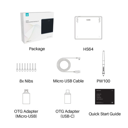 Tableta Grafica Huion Hs64 Smartphone Android + Guante