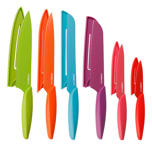 Cuchillos De Cocina Acero Inoxidable Colores Con Funda 6 Pz