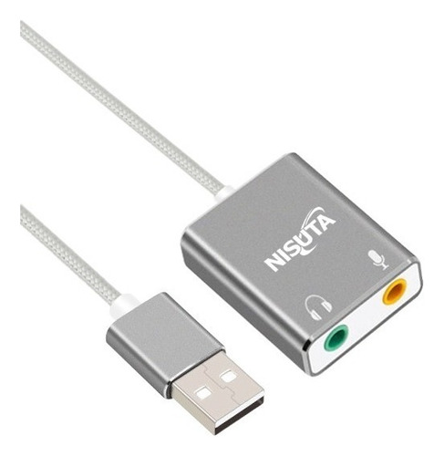 Adaptador Audio Usb A 3.5mm Mic+auricular Nisuta Ns-cousau21 Color Plateado