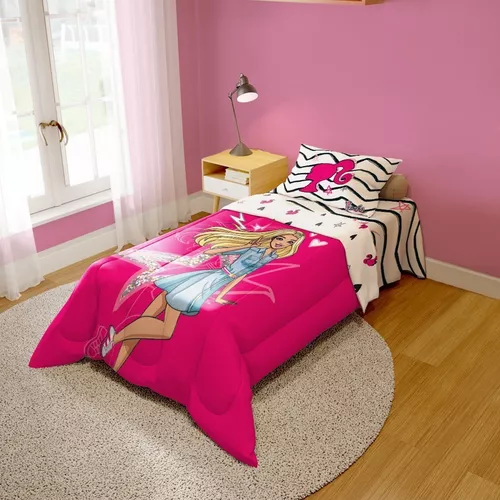 Kit Infantil Barbie Edredom + Jogo Cama + Almofada + Boneca