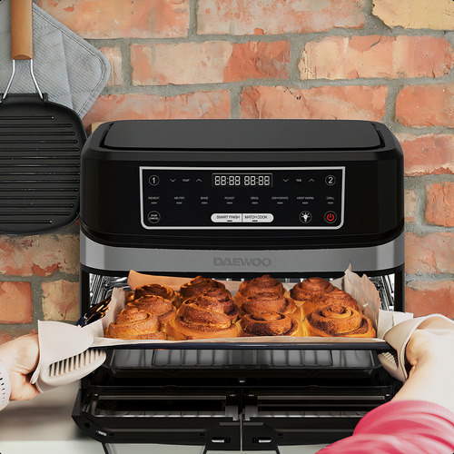 Horno Freidora De Aire 12l Multifuncional Smartfinish Daewoo Negro