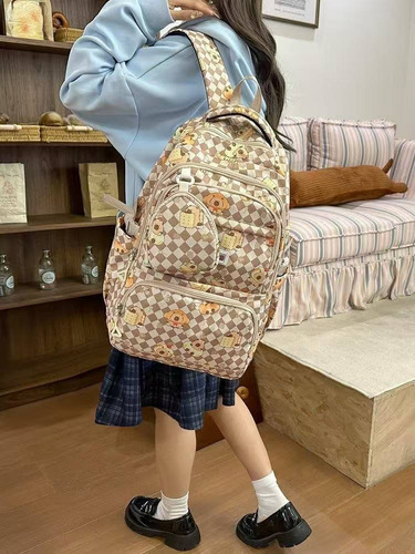 Nueva Mochila Para Estudiantes De Gran Capacidad, Bolsa De Viaje Con Estampado De Capibara De Dibujos Animados, Mochila Para Computadora Portátil. Caqui Nylon