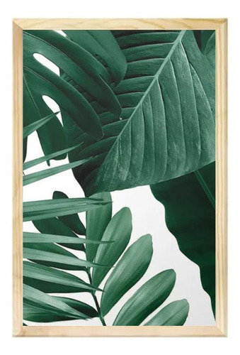 Quadro Cozinha 40x60cm Moldura Pinus Folhas Verdes