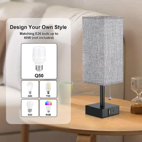 Aooshine Lámpara De Cabecera Para Dormitorio Con Puertos Usb