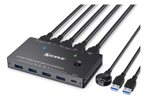 Conmutador Usb 3.0 Kvm Hdmi 2 Puertos 8k 60hz Hdmi 2.1 Kvm S