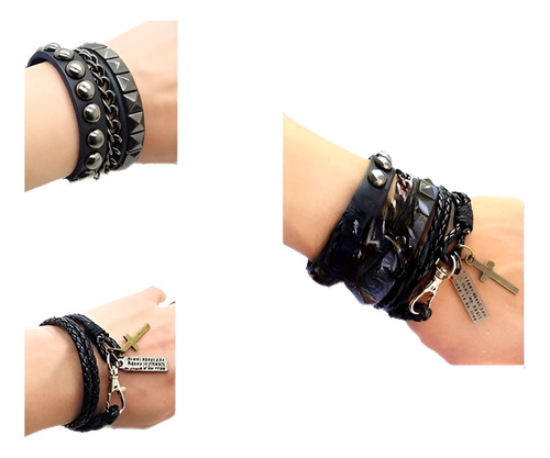 Pulsera De Brazalete Ancho De Cuero De La Pu De Múltiples Ca