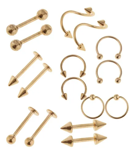 A 16pcs 16g Stud Ceja Lengua Labio Barras