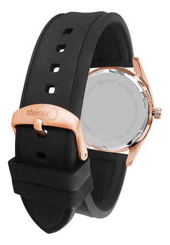 Reloj Para Hombre Análogo Steiner 44mm Luminiscente Fechador Correa Negro Bisel Bronce Fondo Negro