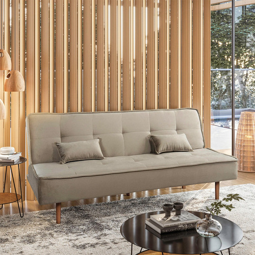 Sofá Cama Silver 3 Lugares Reclinável Suede Bege 1,92 Desenho Do Tecido Liso