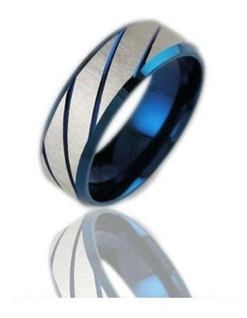 Imagen 2 de 4 de Anillo Caballero Acero Pavonado Azul - 170