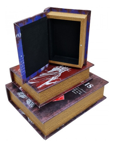 Imagem 3 de 4 de Jogo Caixa Livro Decorativo - 3 Peças Mdf + Pu - G3012