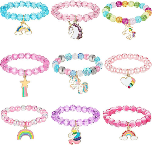 9 Pulseras Coloridas De Unicornio Para Niñas Pulseras De Uni