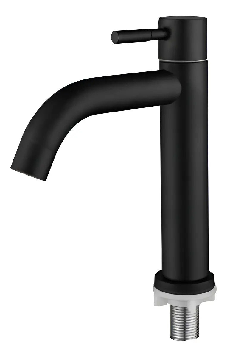 Grifo Llave Bajo Negro Mate Agua Fría Para Lavamanos Acabado Pico Curvo