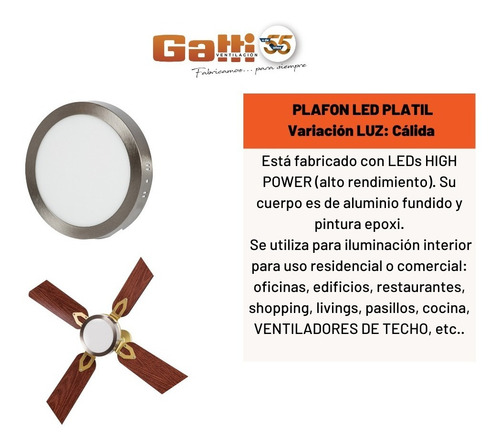 Imagen 4 de 8 de Plafón Led Aplique P/ Ventilador De Techo 18 W Luz Cálida