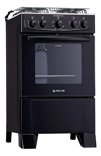 Fogão 4 Bocas Atlas Coliseum Plus Preto A Gás com Mesa de Inox e ...