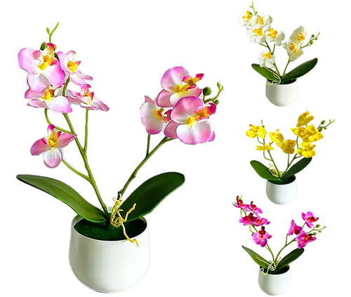 Paquete De 4 Macetas De Orquídeas Artificiales Con Base.