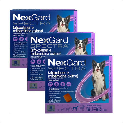 3 Nexgard Spectra Para Cães 15,1 A 30kg Antipulga - 3 Tab