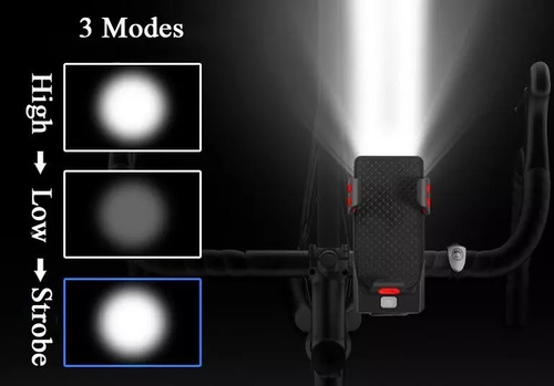Imagen 8 de 9 de Luz De Bicicleta Delantera Recargable 4000mah + Claxón 130db