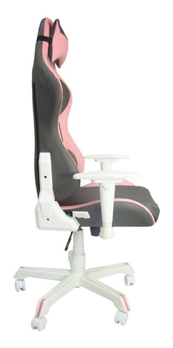 Imagen 3 de 4 de Silla de escritorio Audiotek MKZ-LKSGROS2376 gamer ergonómica rosa y gris con tapizado de tela y cuero sintético