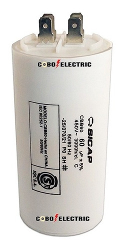 Capacitor Permanente 60 Uf Mf Para Motores Aires 450v Cbb60