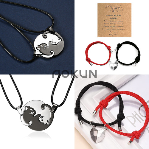 4pz Collares Y Pulseras Para Parejas Acero Inoxidable Color Negro Y Rojo