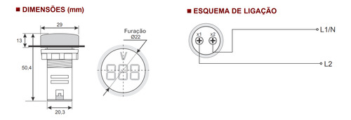 Voltimetro Digital Vermelho 22mm 20~500vca Sibratec Cod.9200