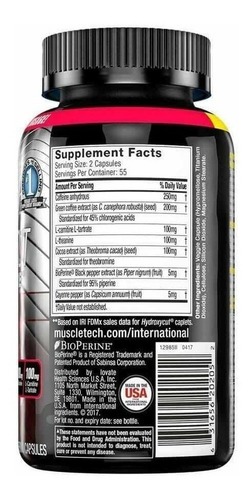 Imagen 2 de 3 de Suplemento en cápsulas MuscleTech Performance Series Hydroxycut Hardcore Elite cafeína anhidra en pote 110 un