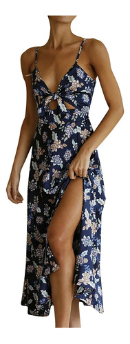 Vestido Tipo Camis De Verano Con Estampado Floral Sin Espald