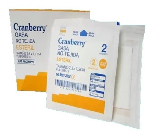 Gasa No Tejida Estéril Cranberry 7,5x7,5cm 50x2 Un