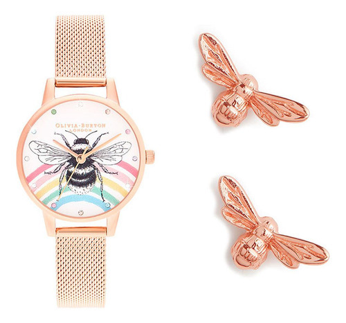 Set Reloj Aretes Olivia Burton Cristales Obgset155 Animals